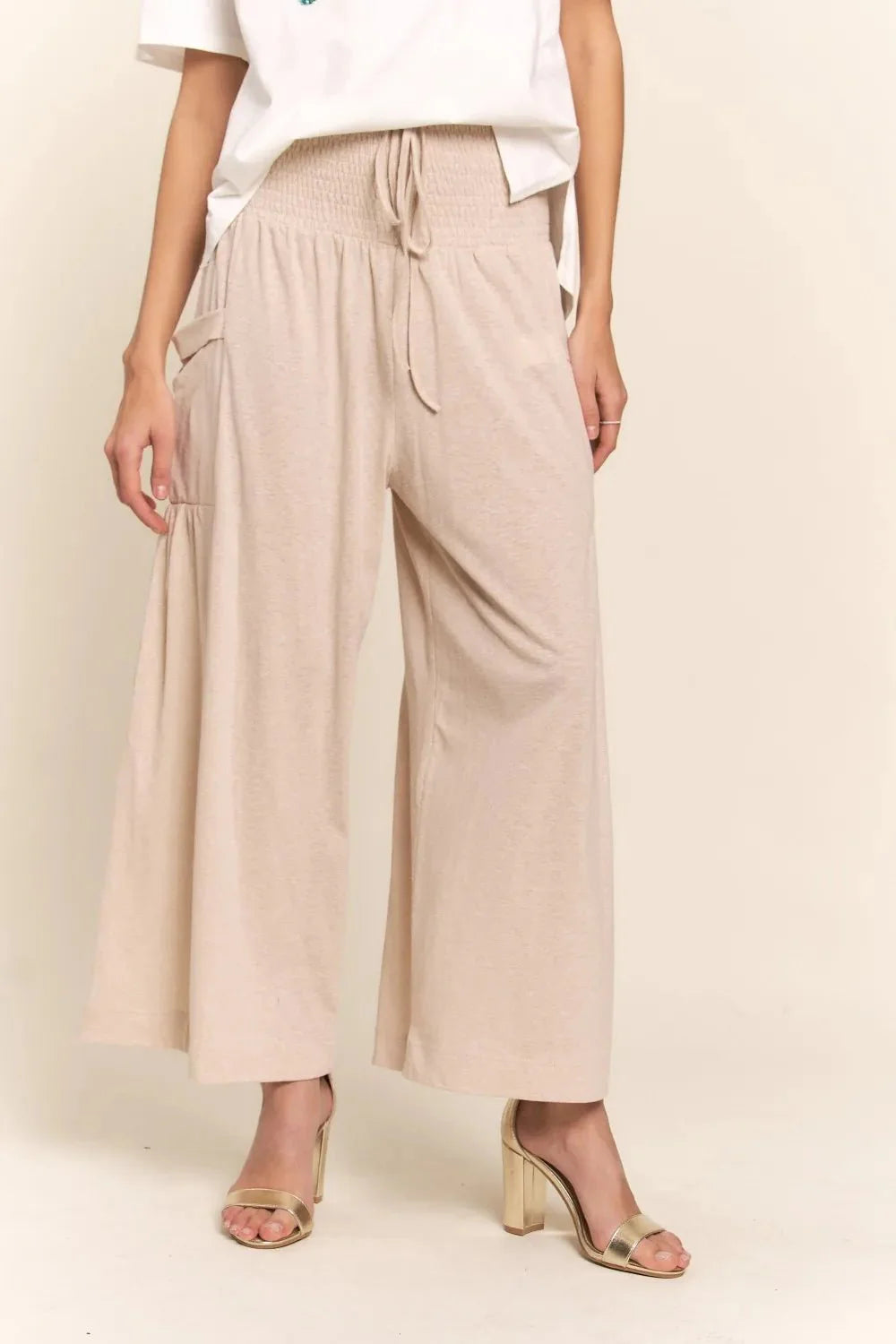 J.NNA Boho Wide Leg Pants with Smocked Waist and Pockets