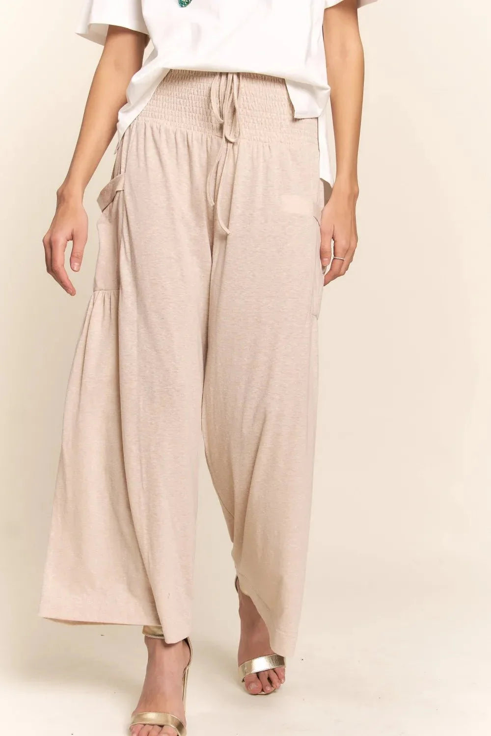 J.NNA Boho Wide Leg Pants with Smocked Waist and Pockets