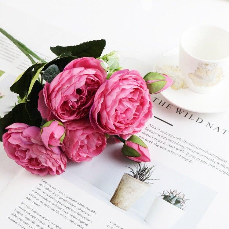 Artificial Roses Flowers Bundle Of Beautiful Silk Peony Bouquet For Home Wedding Party Scrapbook Decoration Accessories         Artificial Rose Flowers Bouquet Silk Flowers Rose for Home Bridal Wedding Party Festival Decor